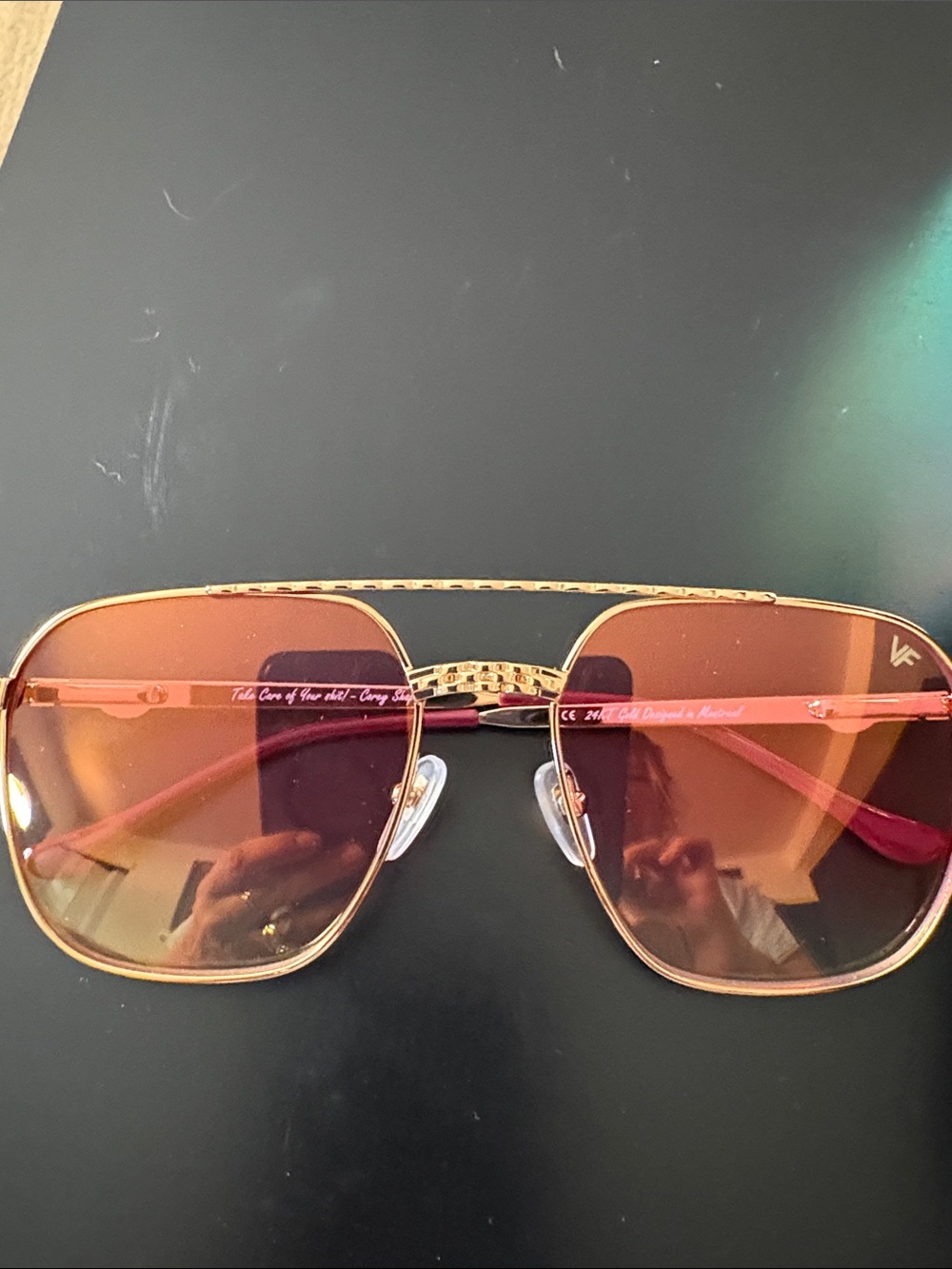 Gold Metal Aviator Sunglasses with Orange Lenses